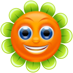 Cheerful Flower-Shaped Cartoon Smiley Clipart with Playful Green Petals