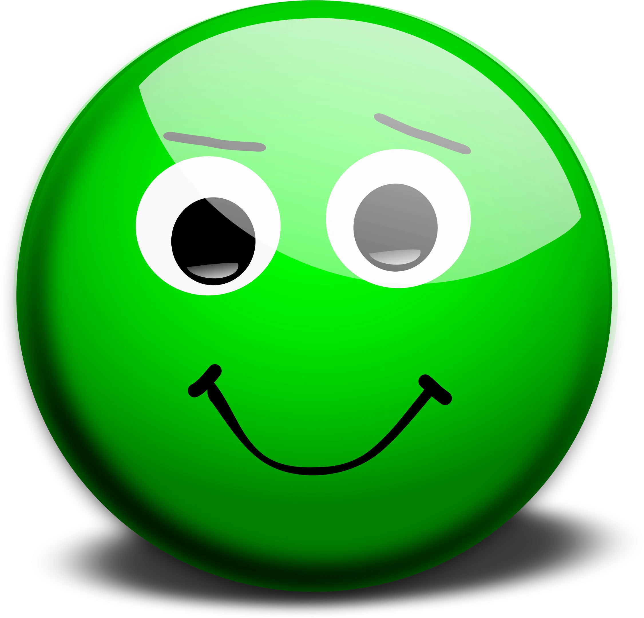 Cheerful Green 3D Smiley Clipart with Glossy Spherical Design and Friendly Expression