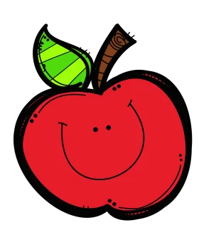 Cheerful Red Apple Clipart with Adorable Smiling Face and Playful Leaf