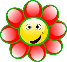 Cheerful Smiley Face Flower Clipart with Radiant Red Petals and Sunny Expression