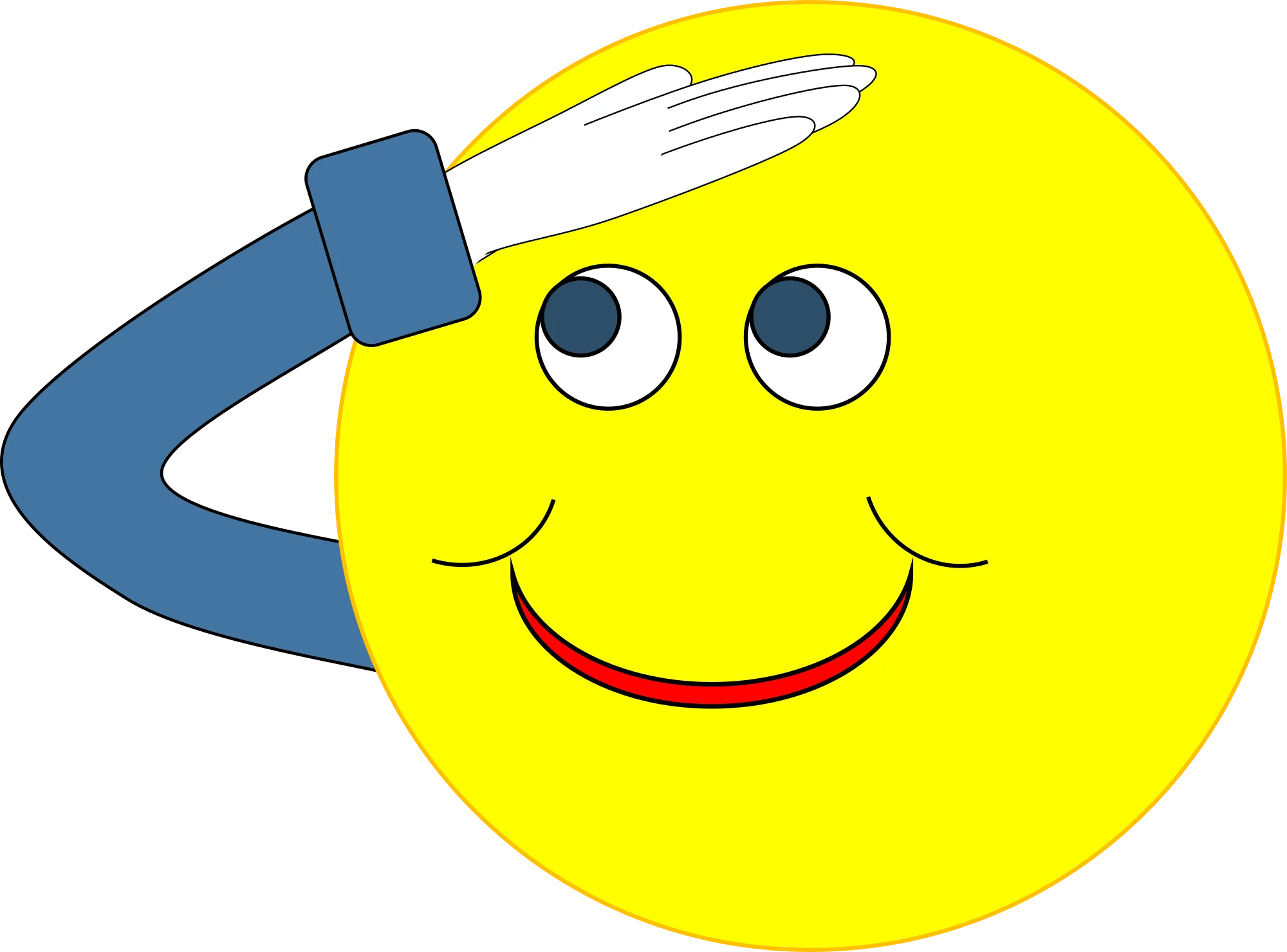 Cheerful Yellow Smiley Face Clipart with Blue Cap Saluting Playfully