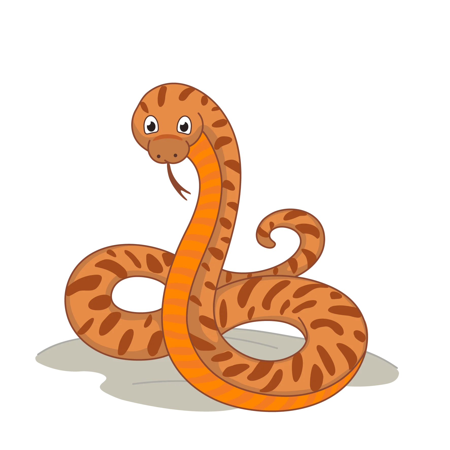 Cute Orange and Brown Striped Cartoon Snake Clipart for Kids Illustration