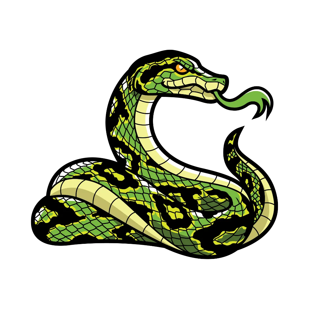 Fierce Green and Black Coiled Snake Clipart Illustration Design