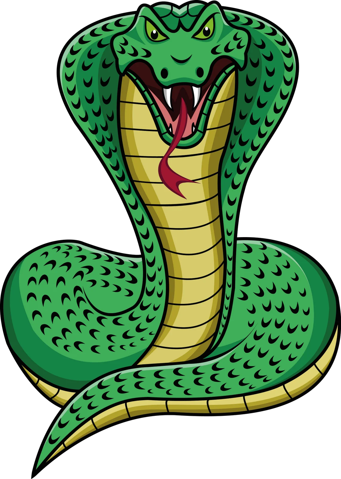 Fierce Green Cobra Clipart: Striking Serpent Illustration with Menacing Pose