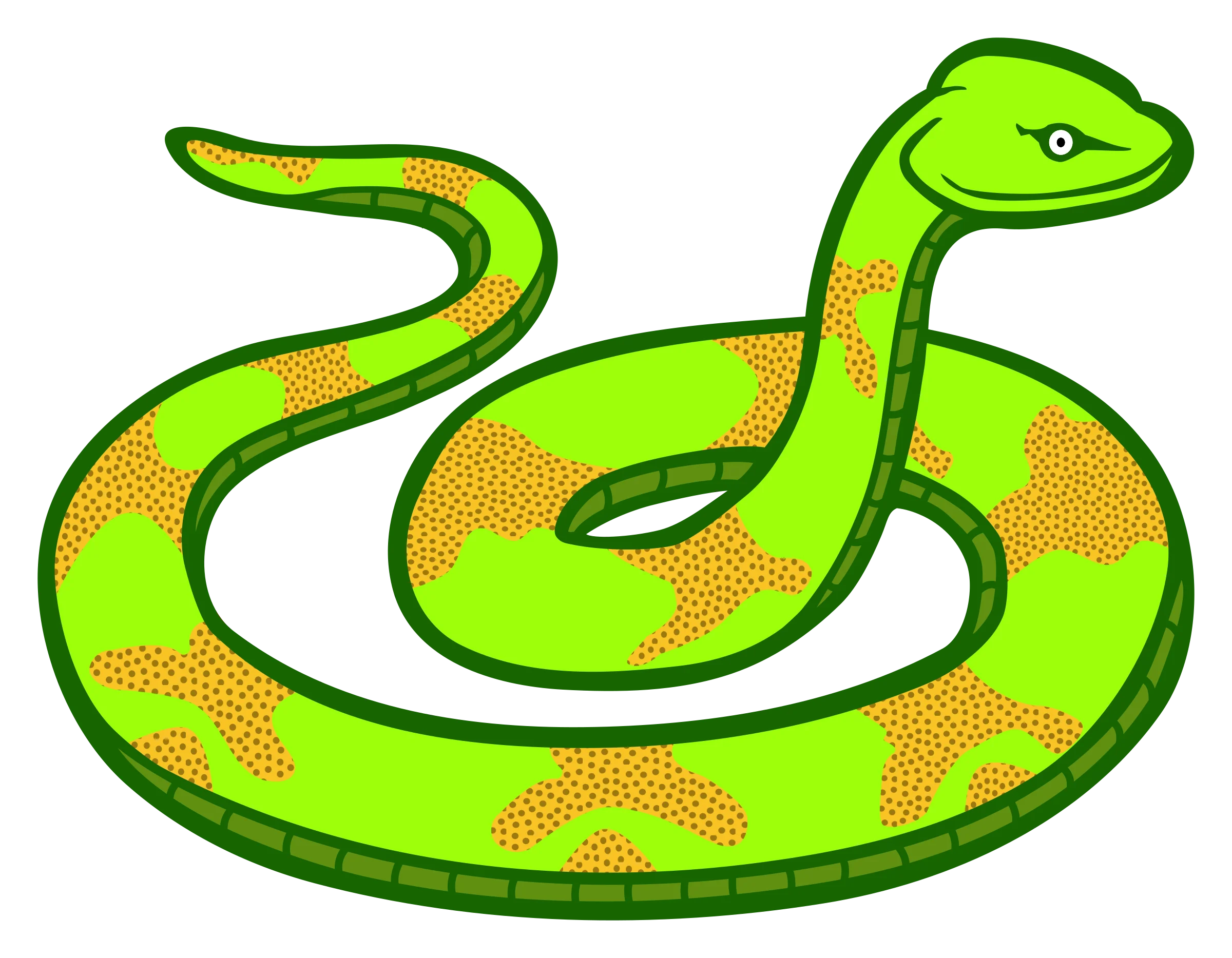 Lime Green and Neon Orange Coiled Snake Cartoon Clipart Illustration