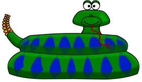 Playful Green and Blue Cartoon Snake Clipart with Comical Eyes