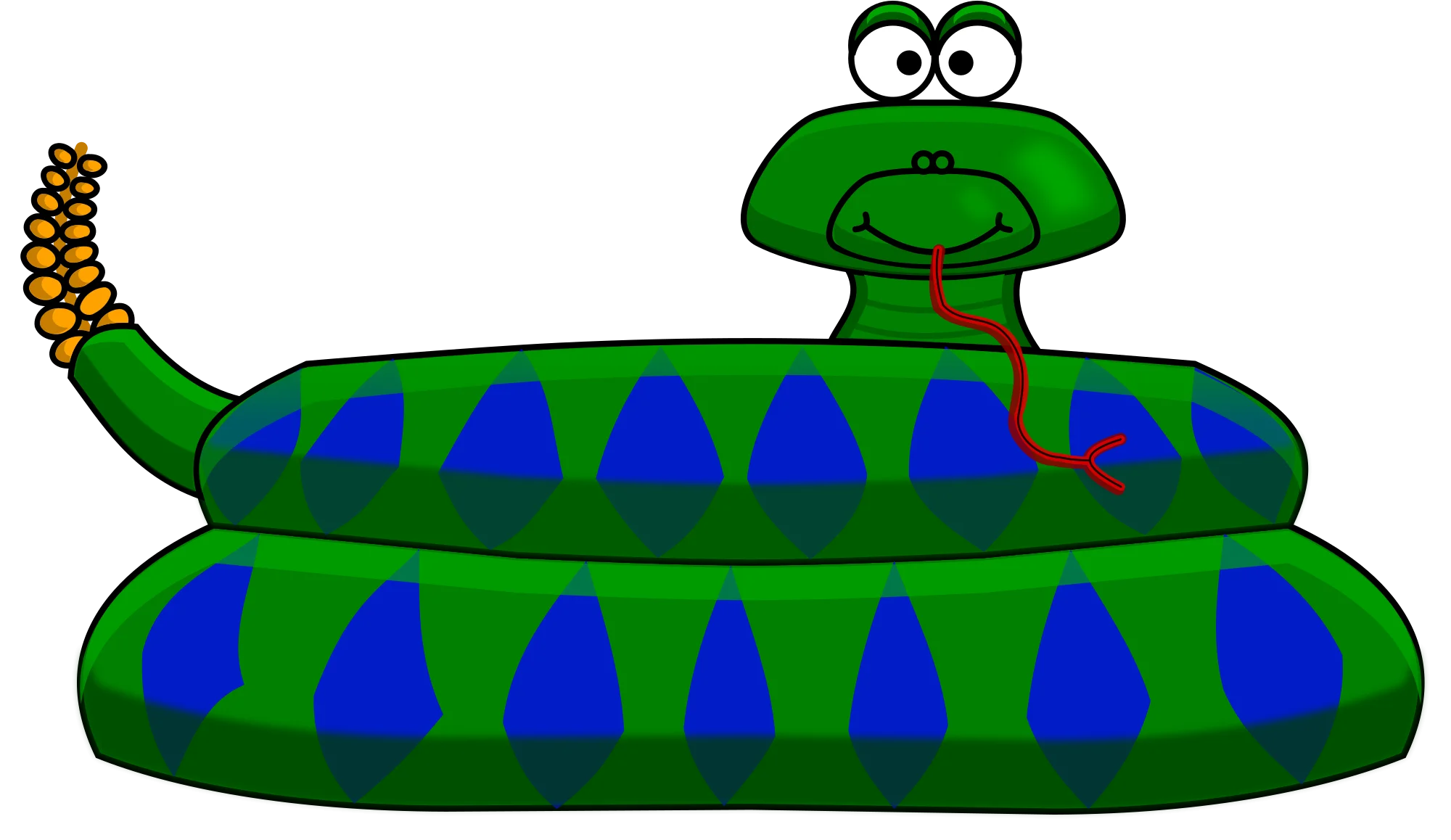 Playful Green and Blue Cartoon Snake Clipart with Comical Eyes