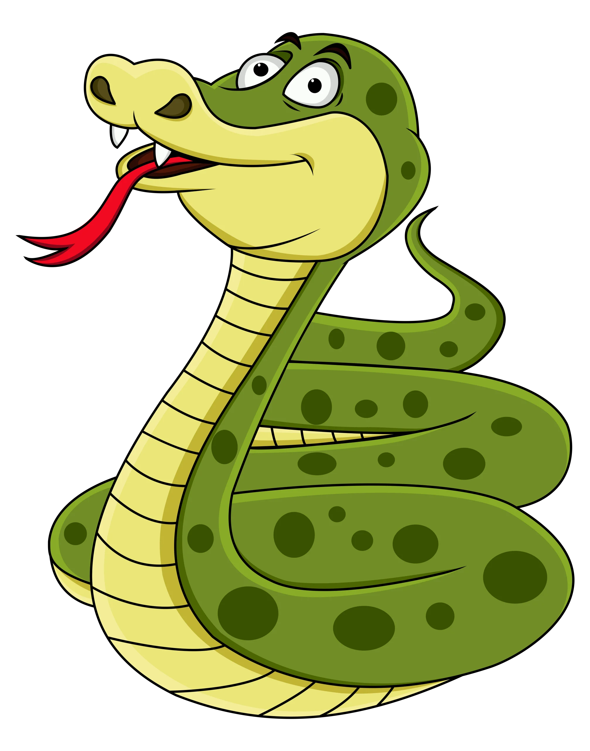 Playful Green Snake Cartoon Clipart with Charming Facial Expression