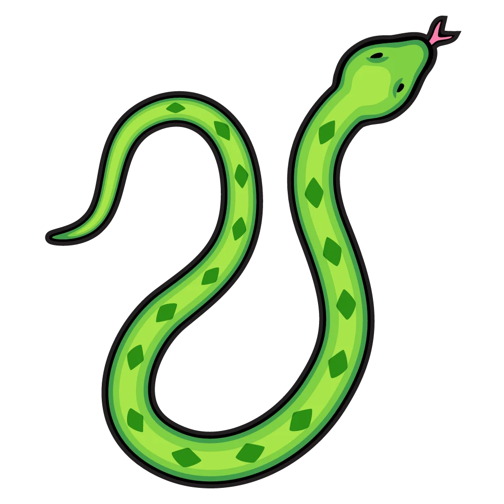Playful Green Snake Clipart with Spotted Pattern and Forked Tongue