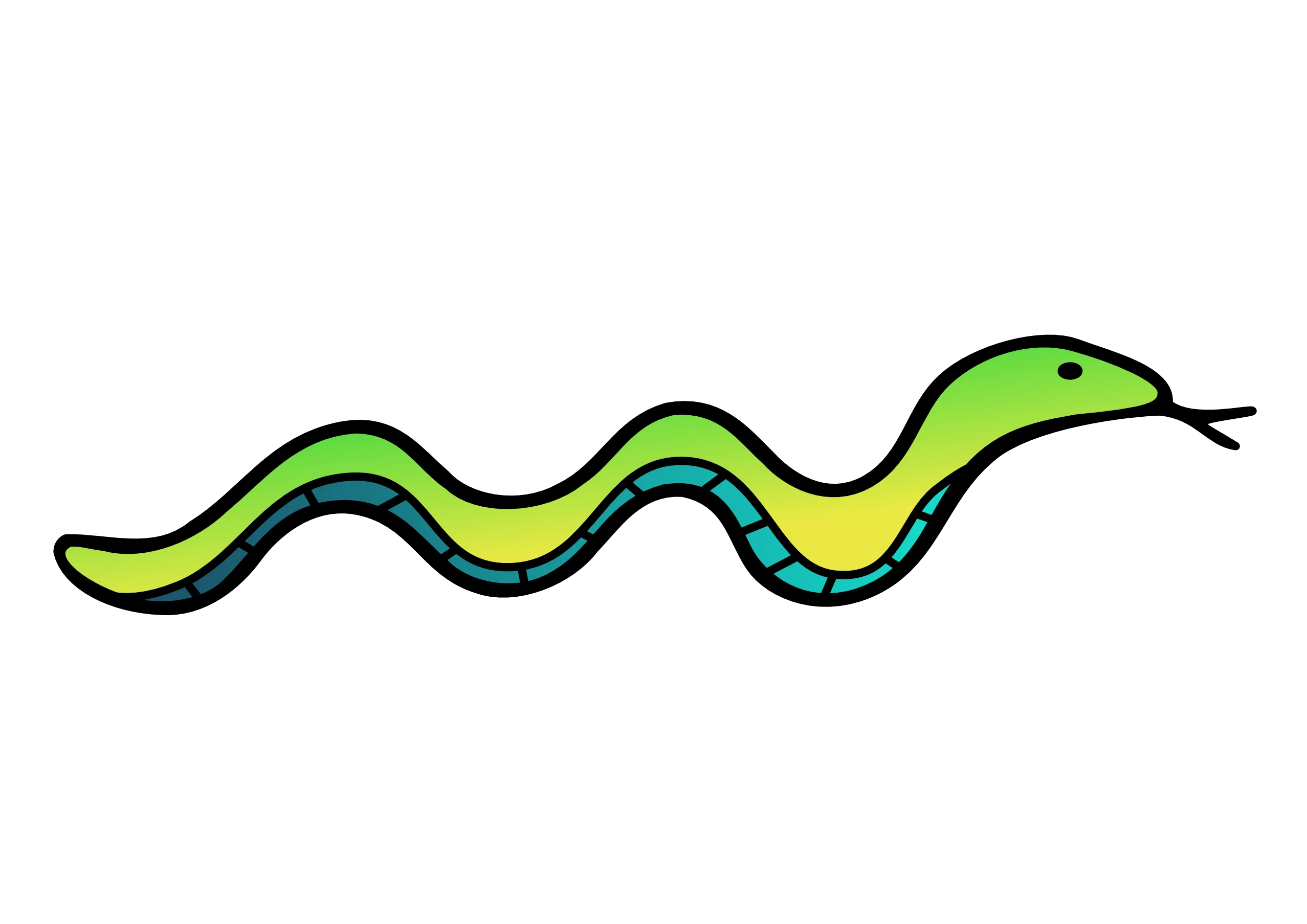 Whimsical Green and Blue Serpentine Snake Clipart Illustration
