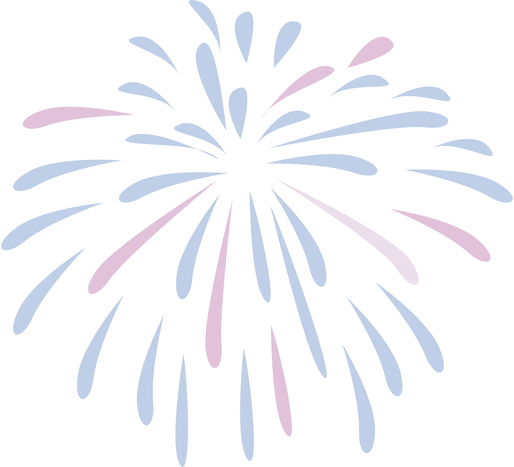 Delicate Pastel Fireworks Clipart Explosion in Soft Blue and Pink Tones