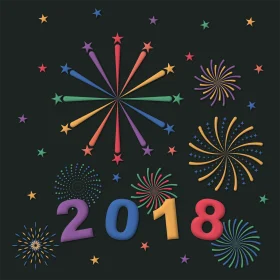Festive New Year 2018 Celebration Multicolor Fireworks Clipart Design