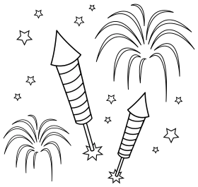 Black and White Fireworks Celebration Clipart: Festive Rocket Illustration Design
