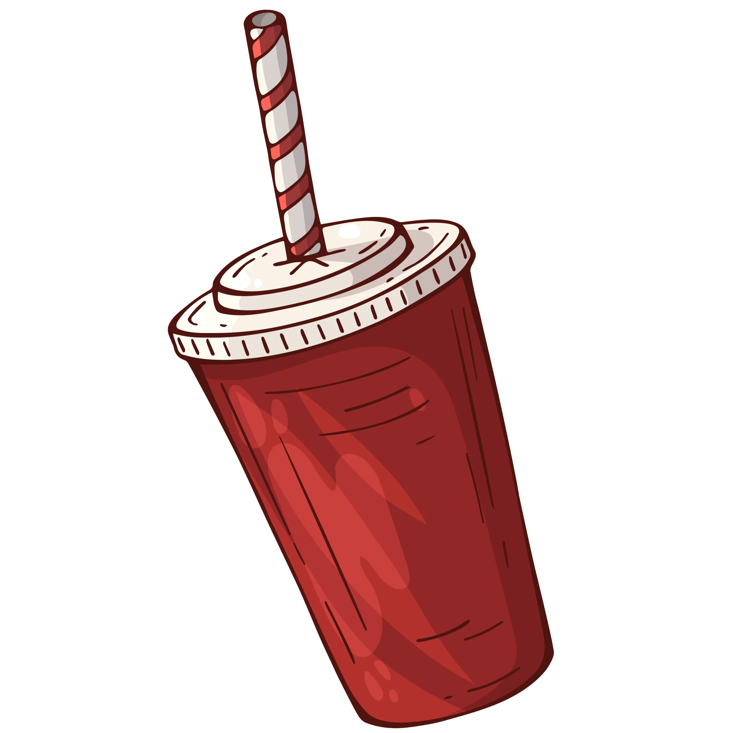 Classic Red Takeaway Drink Clipart with Striped Straw Illustration
