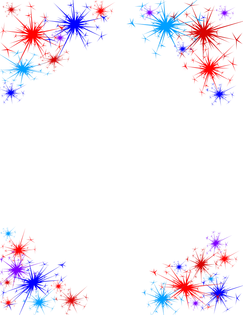Dazzling Patriotic Fireworks Explosion Clipart Design with Radiant Starbursts
