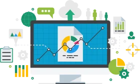 Digital Analytics Dashboard Visualization with Modern Clipart Design Elements