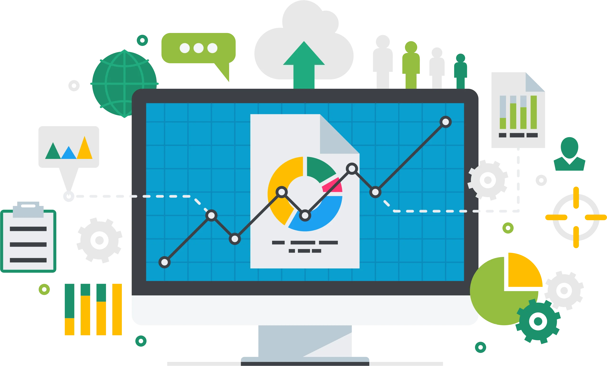 Digital Analytics Dashboard Visualization with Modern Clipart Design Elements