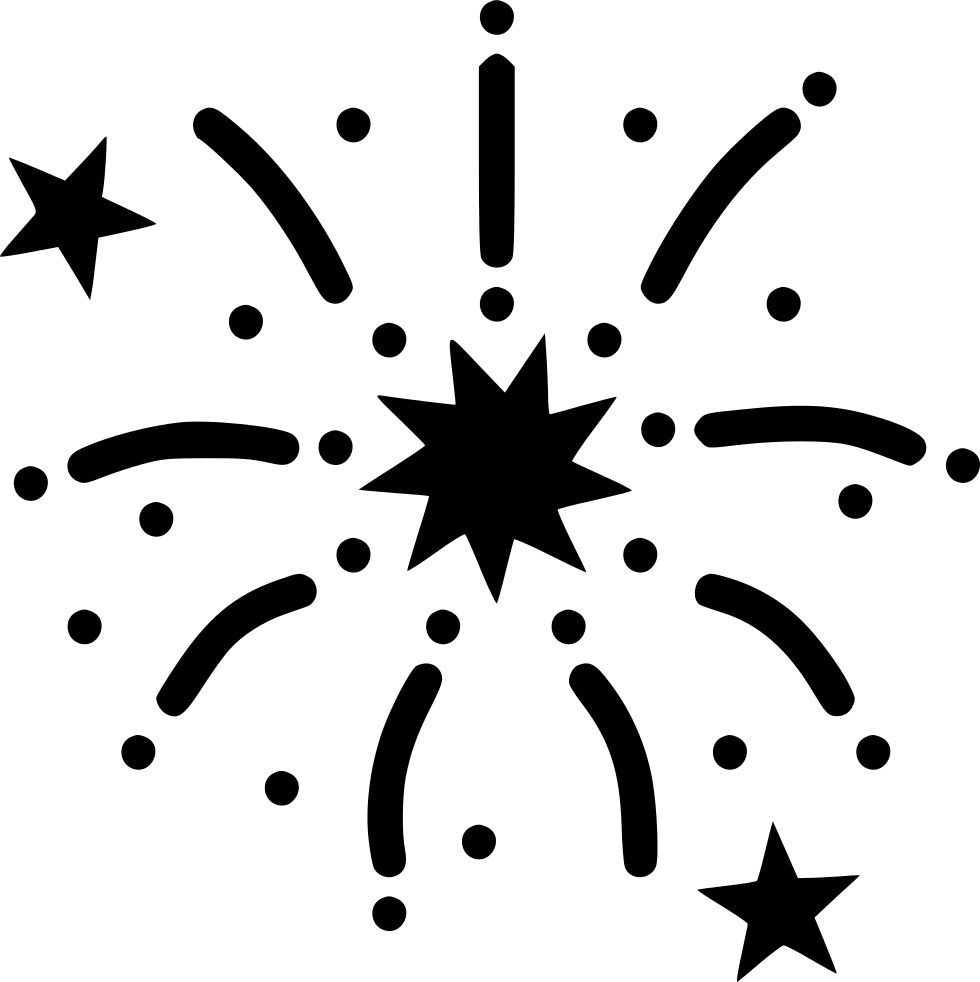 Monochrome Radiant Starburst Fireworks Clipart Design with Celestial Elements