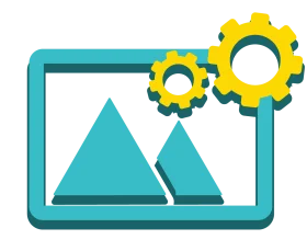 Mountain Landscape Clipart with Mechanical Gears Symbolizing Digital Optimization