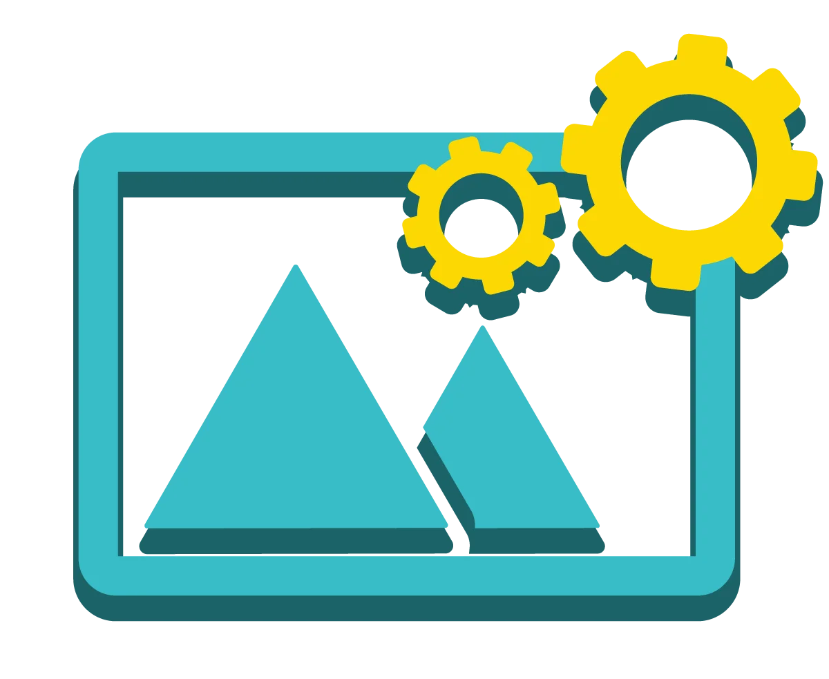 Mountain Landscape Clipart with Mechanical Gears Symbolizing Digital Optimization