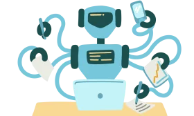 Multitasking AI Robot Assistant Handling Various Digital Communication Channels Clipart
