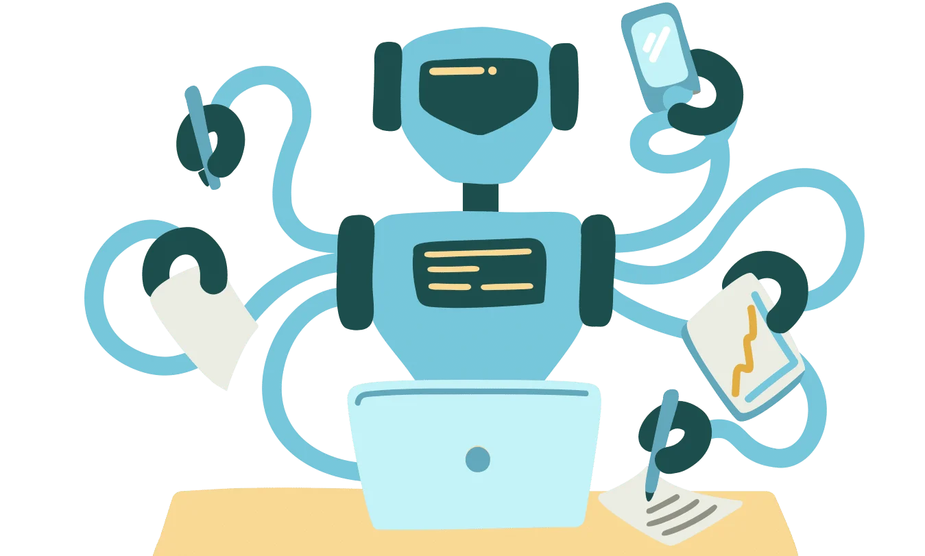 Multitasking AI Robot Assistant Handling Various Digital Communication Channels Clipart