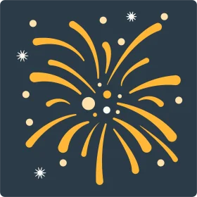 Radiant Golden Fireworks Explosion Clipart Design on Midnight Background