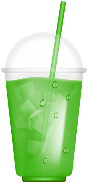 Refreshing Green Smoothie Clipart with Ice Cubes in Transparent Takeaway Cup