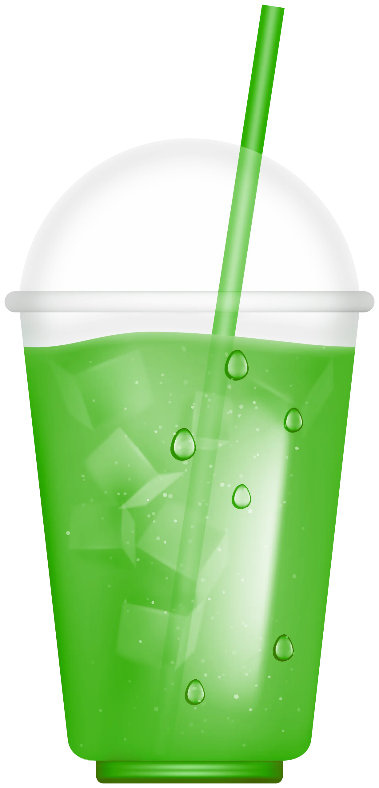 Refreshing Green Smoothie Clipart with Ice Cubes in Transparent Takeaway Cup