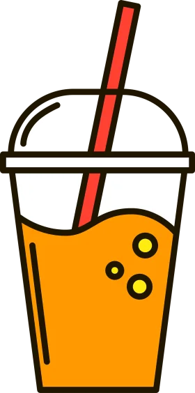 Refreshing Orange Beverage in Disposable Cup Clipart Design with Playful Bubbles