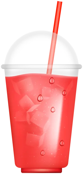 Refreshing Red Summer Smoothie Clipart with Ice Cubes and Straw