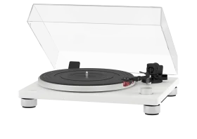 Sleek Modern Analog Turntable Clipart with Transparent Dust Cover Design