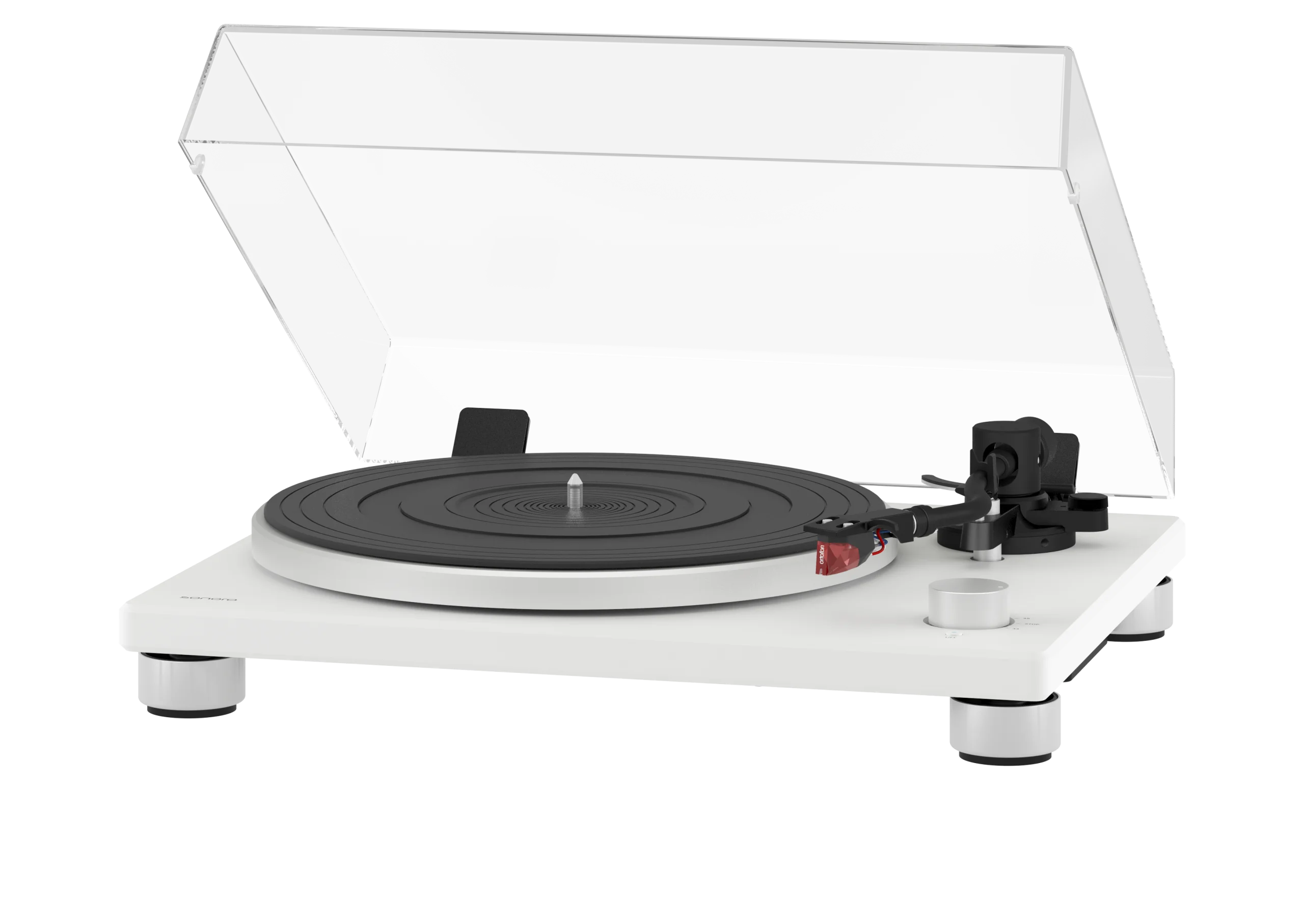Sleek Modern Analog Turntable Clipart with Transparent Dust Cover Design