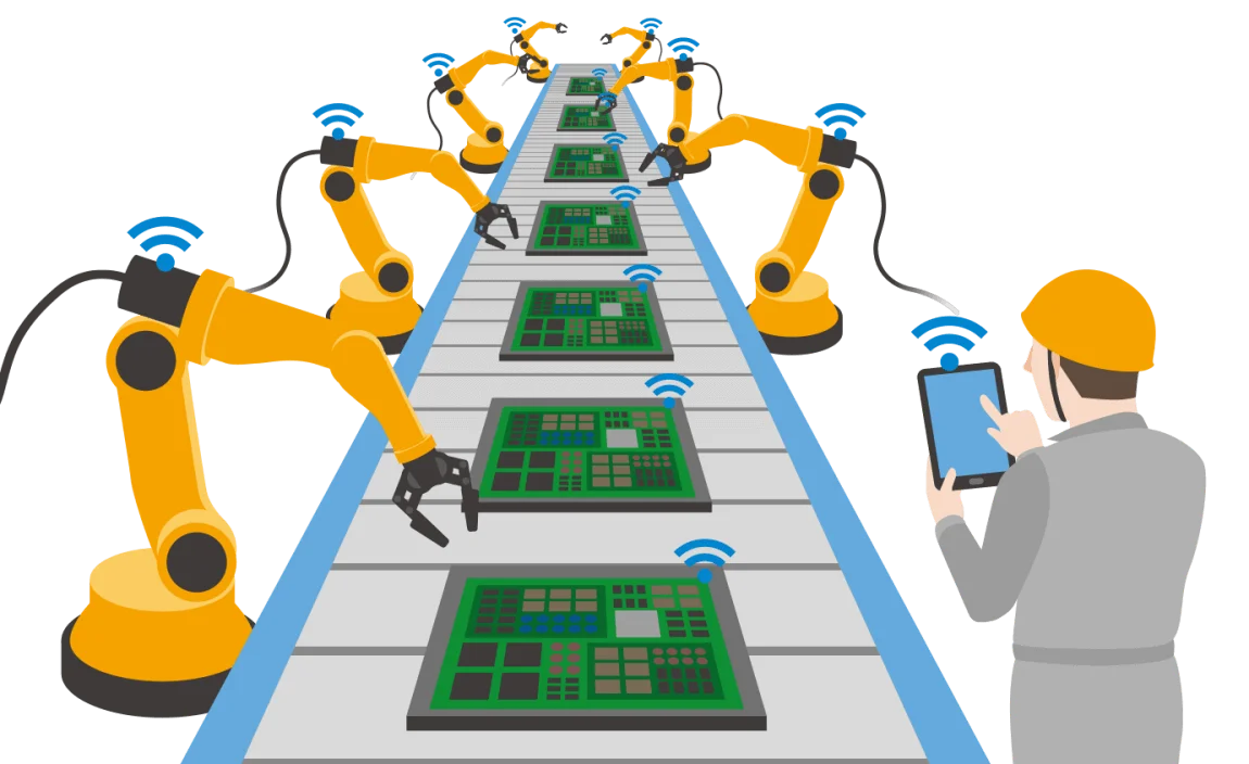 Smart Factory Automation Clipart: Robotic Assembly Line with Industrial Precision