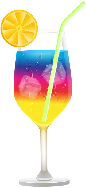 Tropical Rainbow Summer Cocktail Clipart with Citrus Slice and Straw