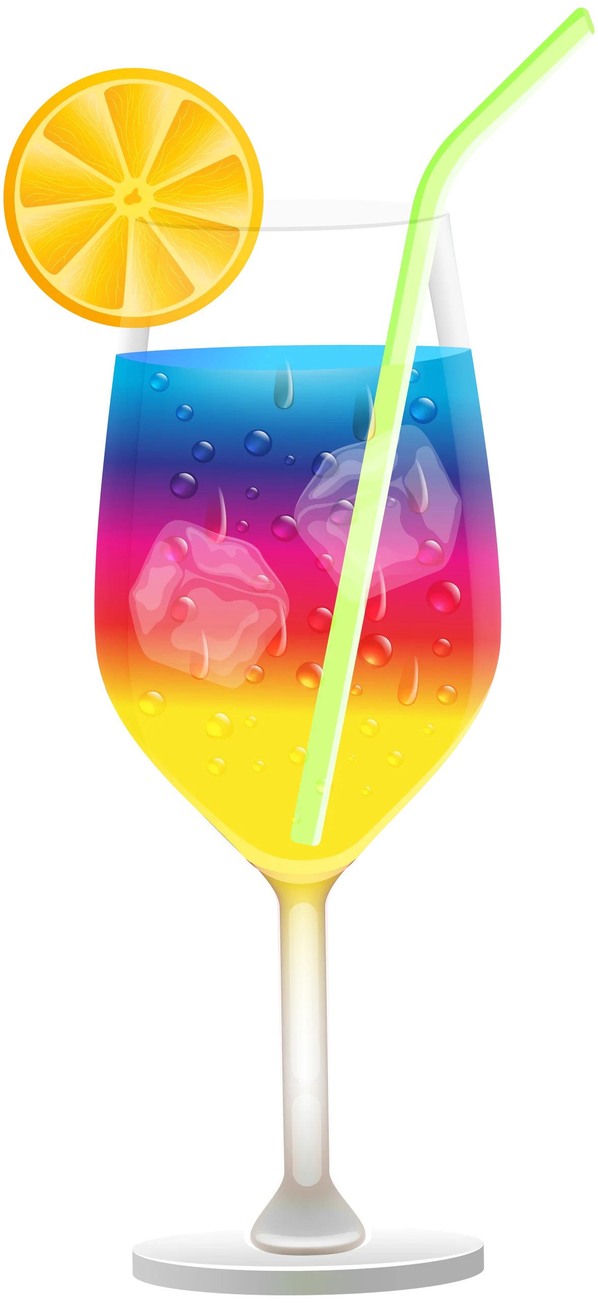Tropical Rainbow Summer Cocktail Clipart with Citrus Slice and Straw