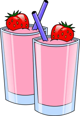 Two Refreshing Strawberry Smoothie Glasses with Blue Straws Clipart Illustration