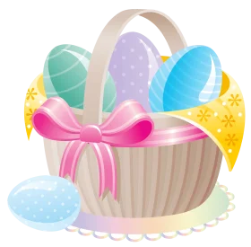 Charming Easter Basket Filled with Pastel-Colored Decorative Eggs Clipart Design