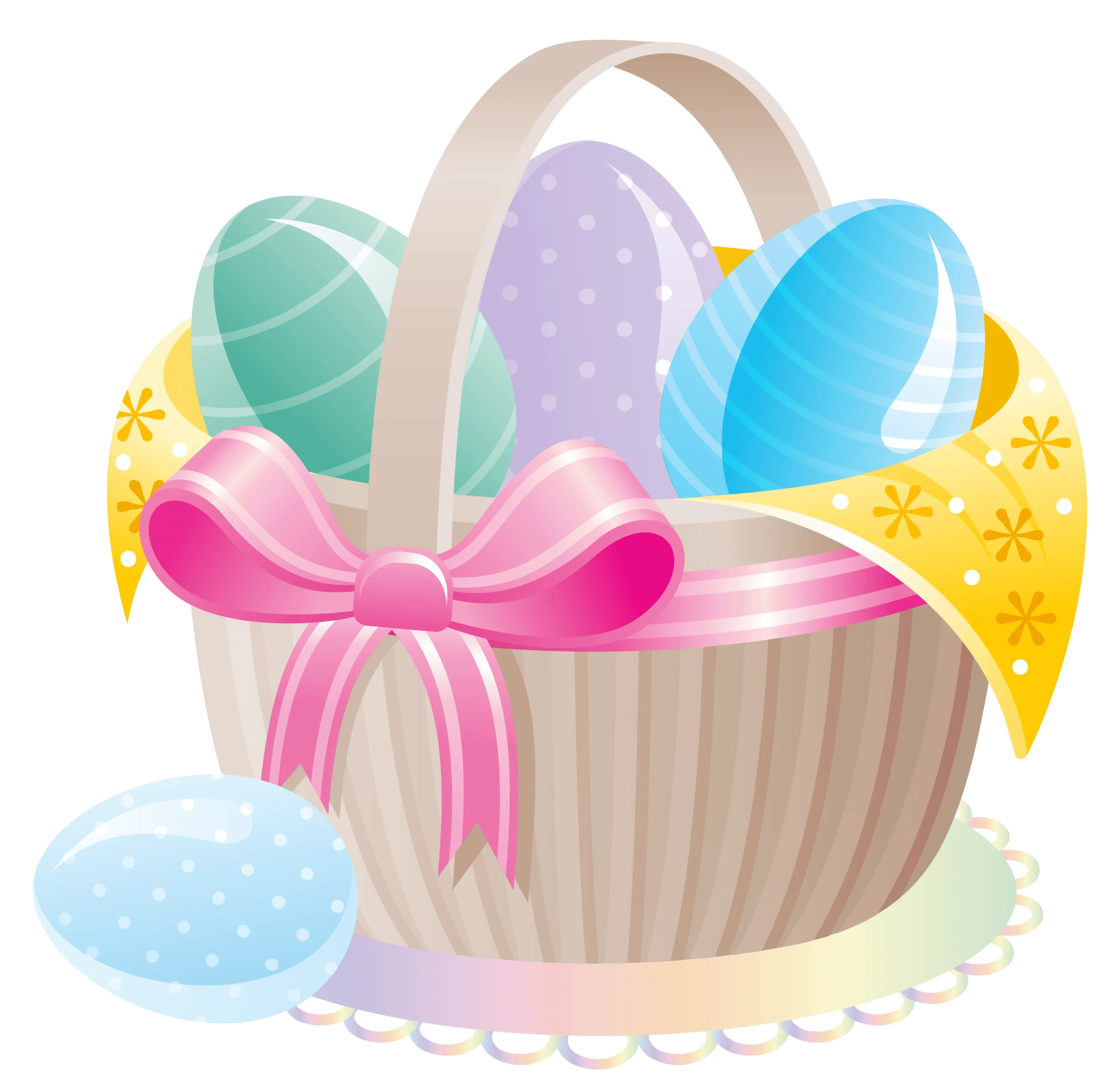 Charming Easter Basket Filled with Pastel-Colored Decorative Eggs Clipart Design