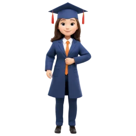 Cheerful Graduate in Blue Academic Regalia Cartoon Clipart Illustration