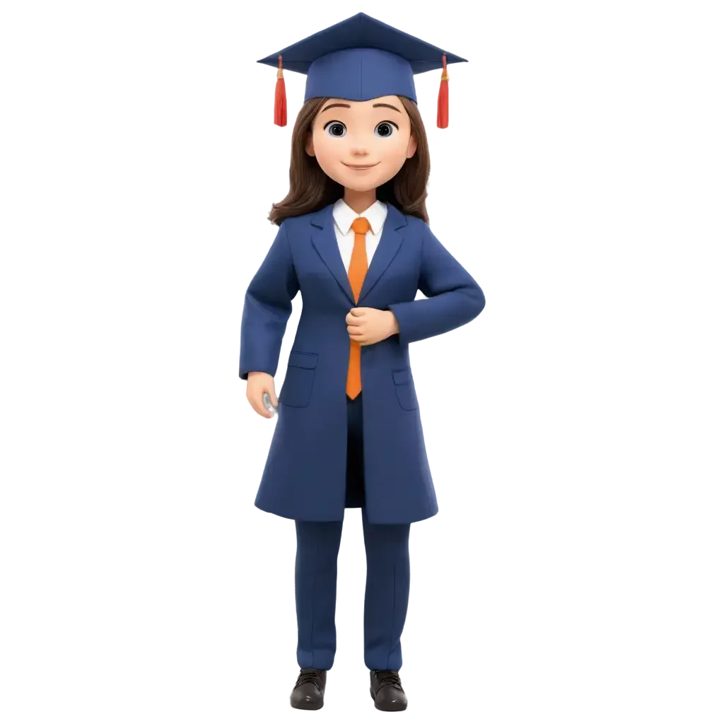 Cheerful Graduate in Blue Academic Regalia Cartoon Clipart Illustration