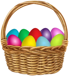 Colorful Easter Egg Clipart: Festive Basket Filled with Rainbow-Hued Delights
