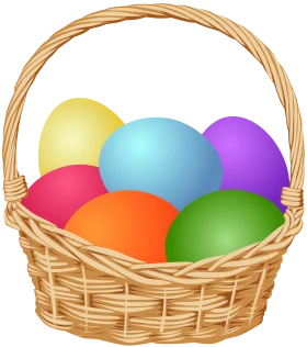 Colorful Easter Eggs Nestled in a Handwoven Wicker Basket Clipart Illustration