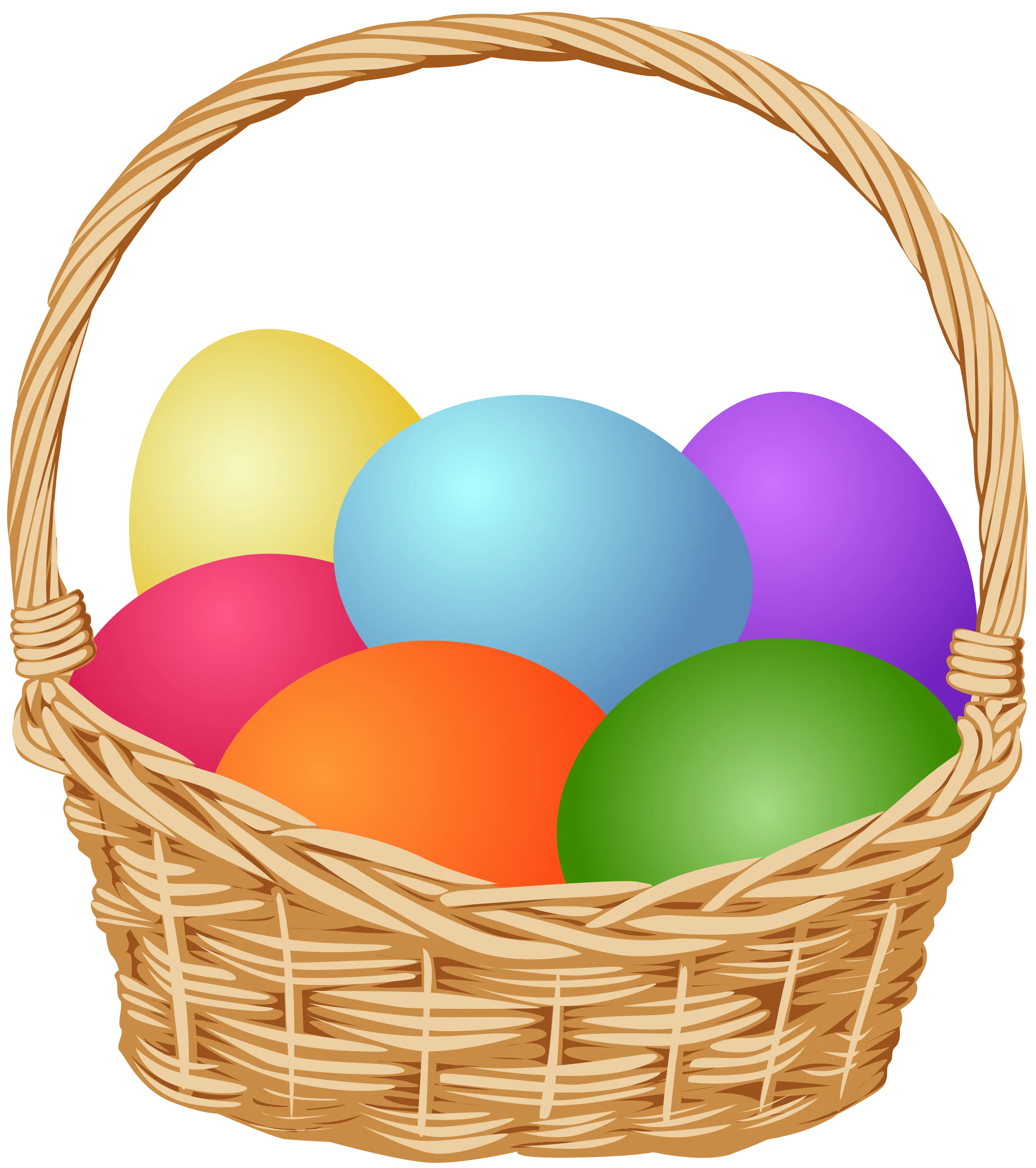 Colorful Easter Eggs Nestled in a Handwoven Wicker Basket Clipart Illustration