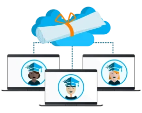 Digital Education Graduation Achievement Clipart with Cloud Diploma Sharing