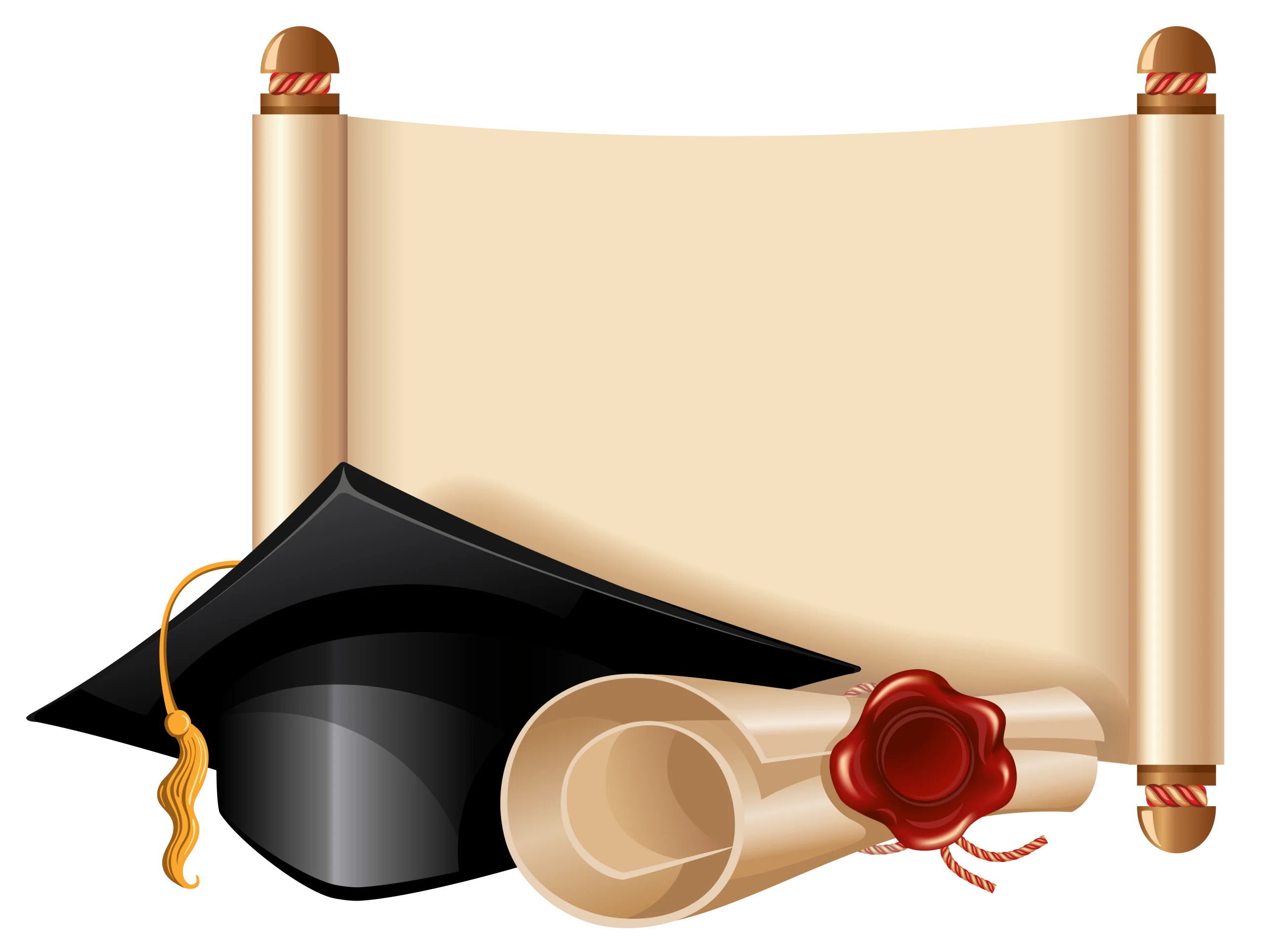 Elegant Academic Achievement Diploma Clipart with Graduation Cap and Scroll