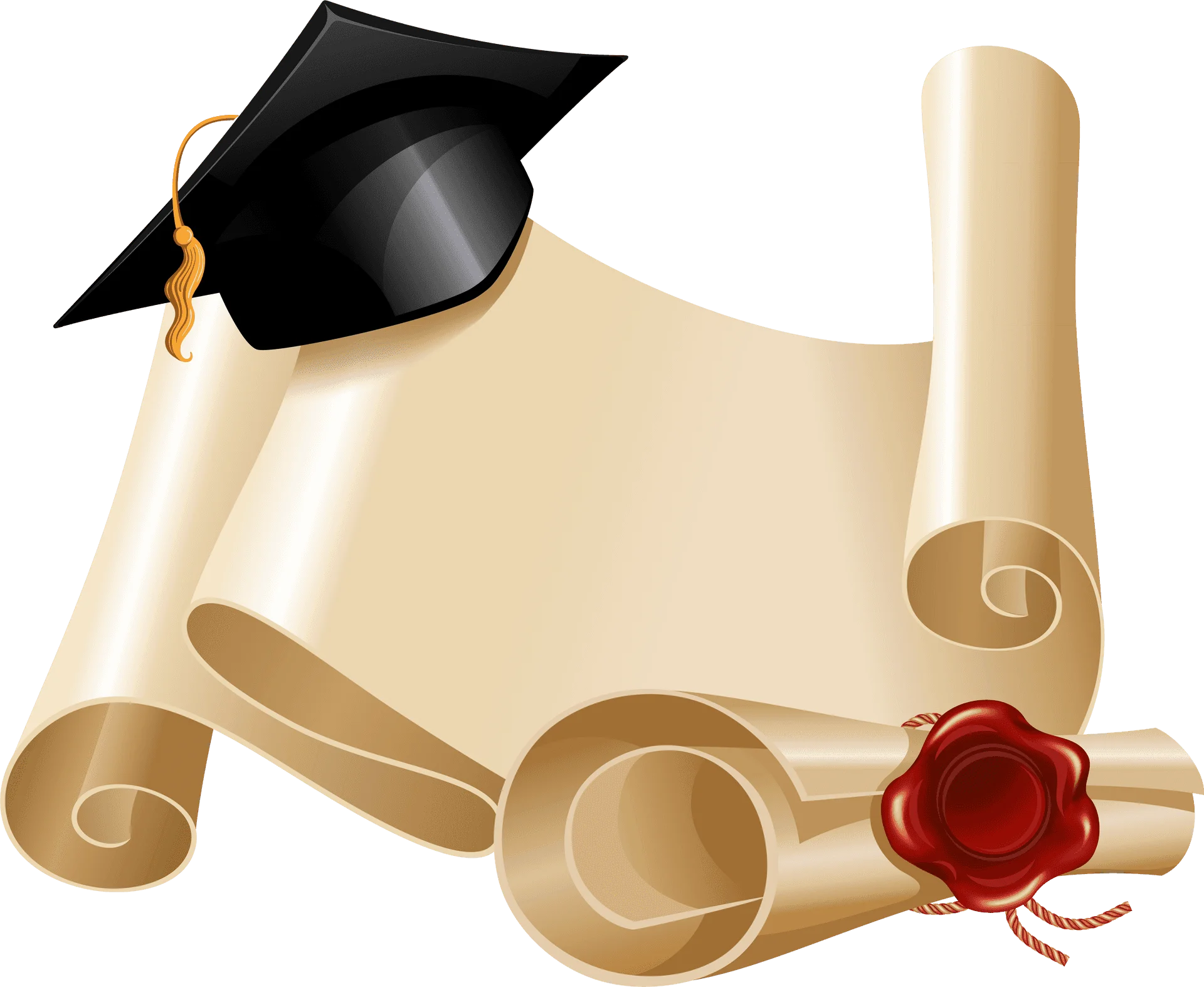Elegant Graduation Achievement Diploma Clipart with Scroll and Mortarboard Cap