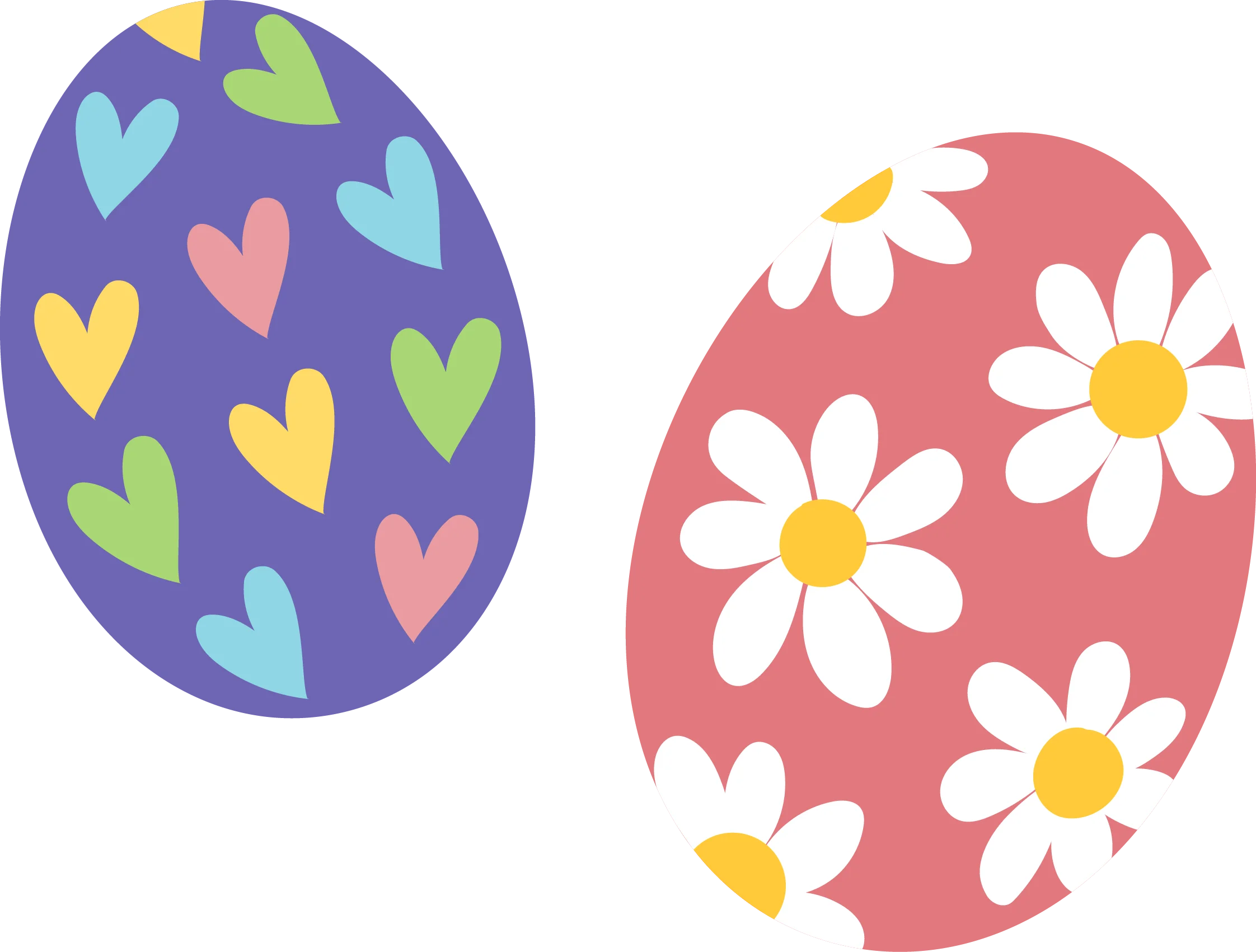 Festive Easter Eggs Clipart - Playful Pastel Hearts and Cheerful Daisy Designs