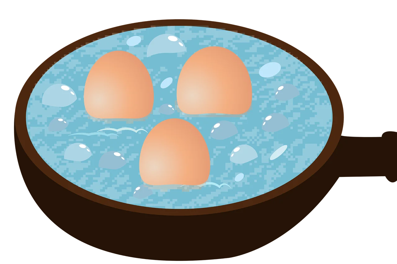 Fresh Eggs Gently Floating in Bubbling Blue Water Cooking Clipart Illustration