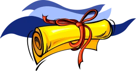Golden Diploma Scroll Clipart with Elegant Blue Ribbon Illustration